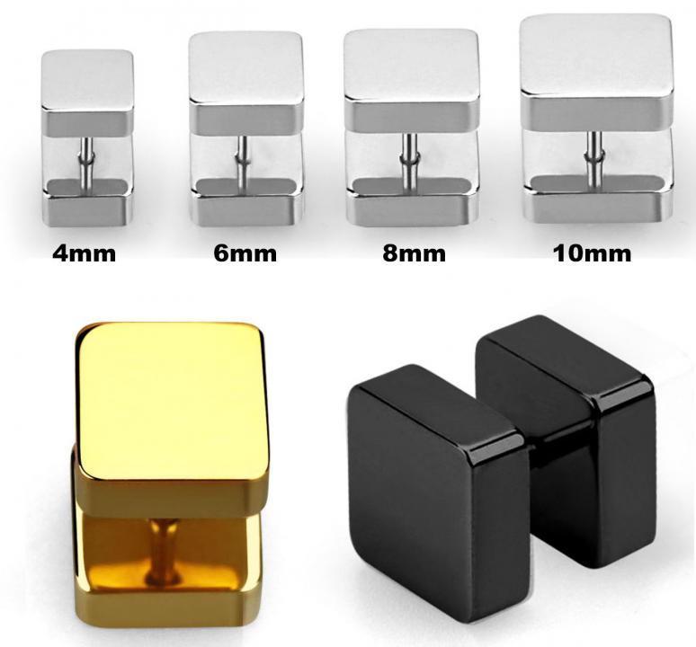 Fake Plug quadratisch Ohr Ohrstecker Chirurgenstahl silberfarbig schwarz goldfarbig