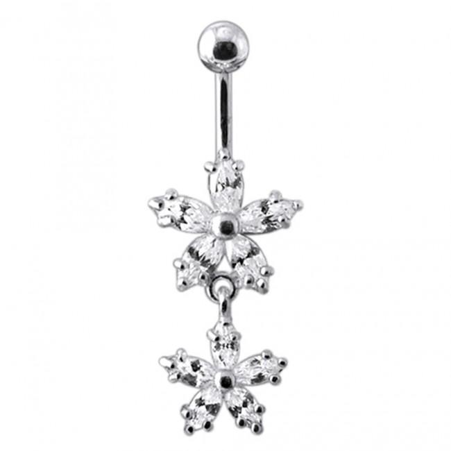 Bauchnabelpiercing Titan 925er Silber-Motiv Blumen  8mm/10mm/12mm Stablänge