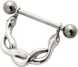 Brustwarzenpiercing verschlungene Schlangen Schild mit Barbell Nipple