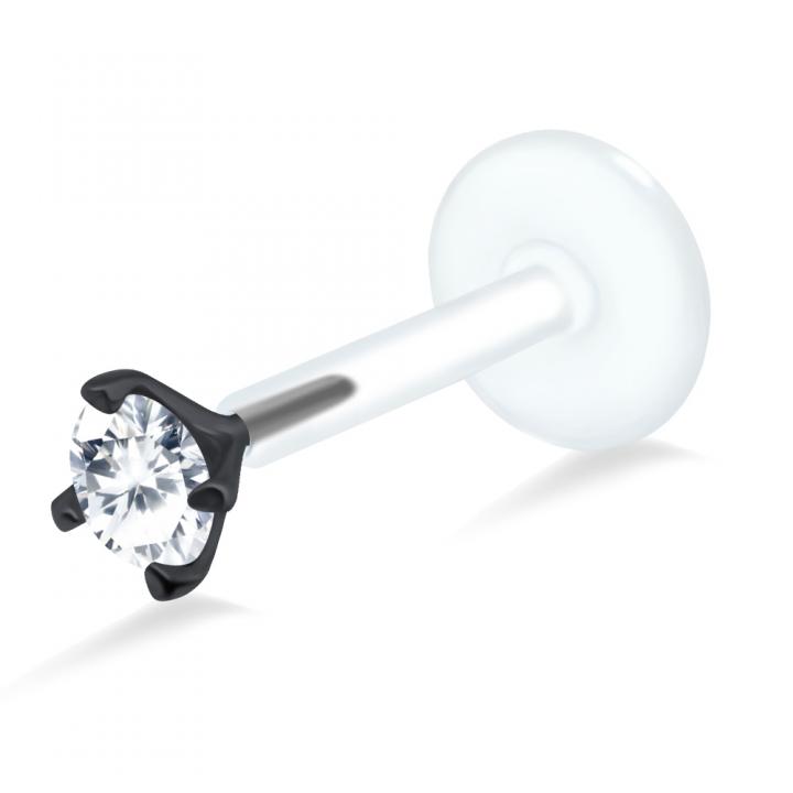 PTFE Tragus Labret eingefasster Kristall silber schwarz goldfarbig roségoldfarbig