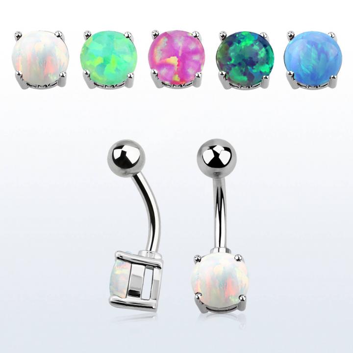 Bauchnabelpiercing Banane  mit synthetischem eingefasstem 7mm-Opal