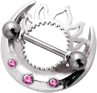 Brustwarzenpiercing Schild Kristalle rosa mit Barbell Nipple Piercing