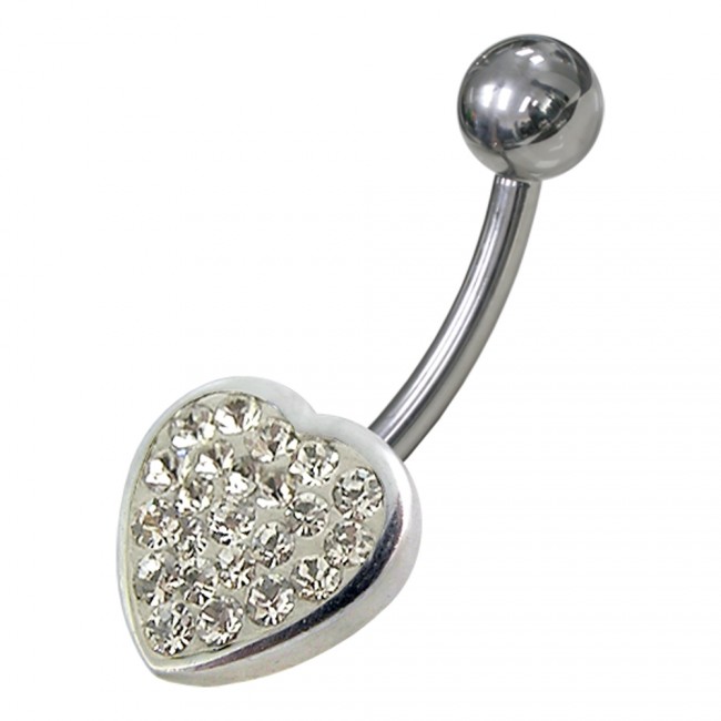 pbn0881cl Bauchnabelpiercing Titan 925er Silber-Motiv Herz kristallklar oder rot