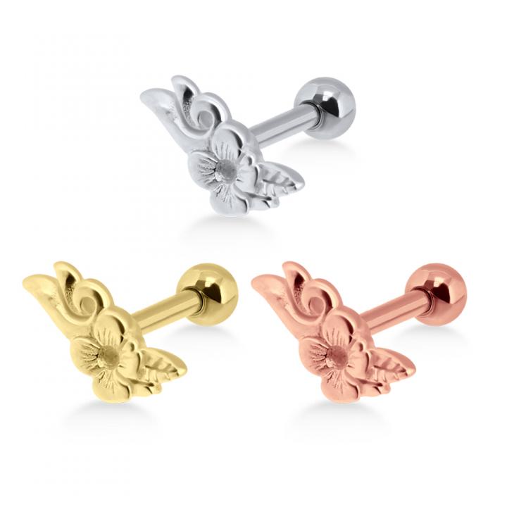 Helix Tragus Piercing Blume silberfarbig schwarz goldfarbig roségoldfarbig