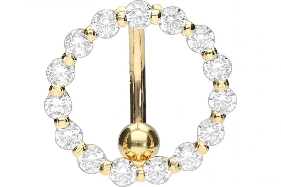 🦚 Bauchnabelpiercing 18karat Gold Kristallkranz Gelbgold 🦚 Bauchnabelpiercing 18karat Gold Kristallkranz Gelbgold