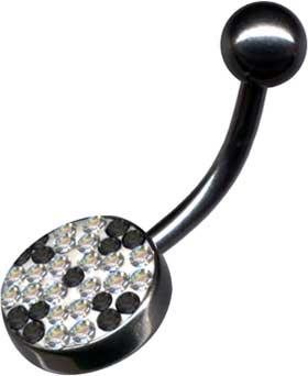 14154 Bauchnabelpiercing Multi Kristall Kugel flach Klar/Schwarz