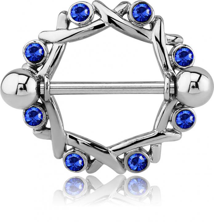 Brustwarzenpiercing Kristallring Schild Blau mit Barbell Nippel