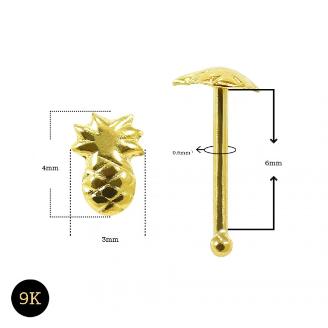 Nasenstecker Pin 9k Gelbgold Nasenpiercing Ananas mit Geschenkbox