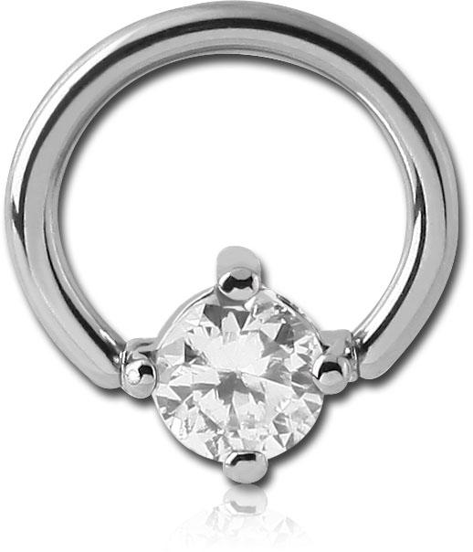 BCR Ring mit 6mm Kristall Kugel Piercing Klemmring 1,2 u 1,6 mm