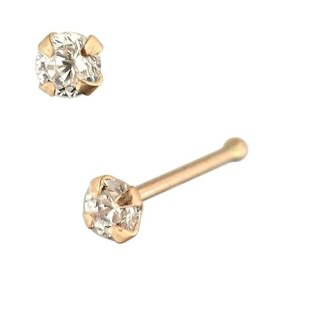 14karat Echtgold Nasenstecker Pin Nasenpiercing Roségold 2.5mm-Kristall mit Geschenkbox