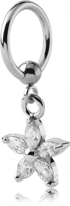 BCR Ring mit Kristallblume Anhänger Piercing Klemmring 1,2/1,6mm