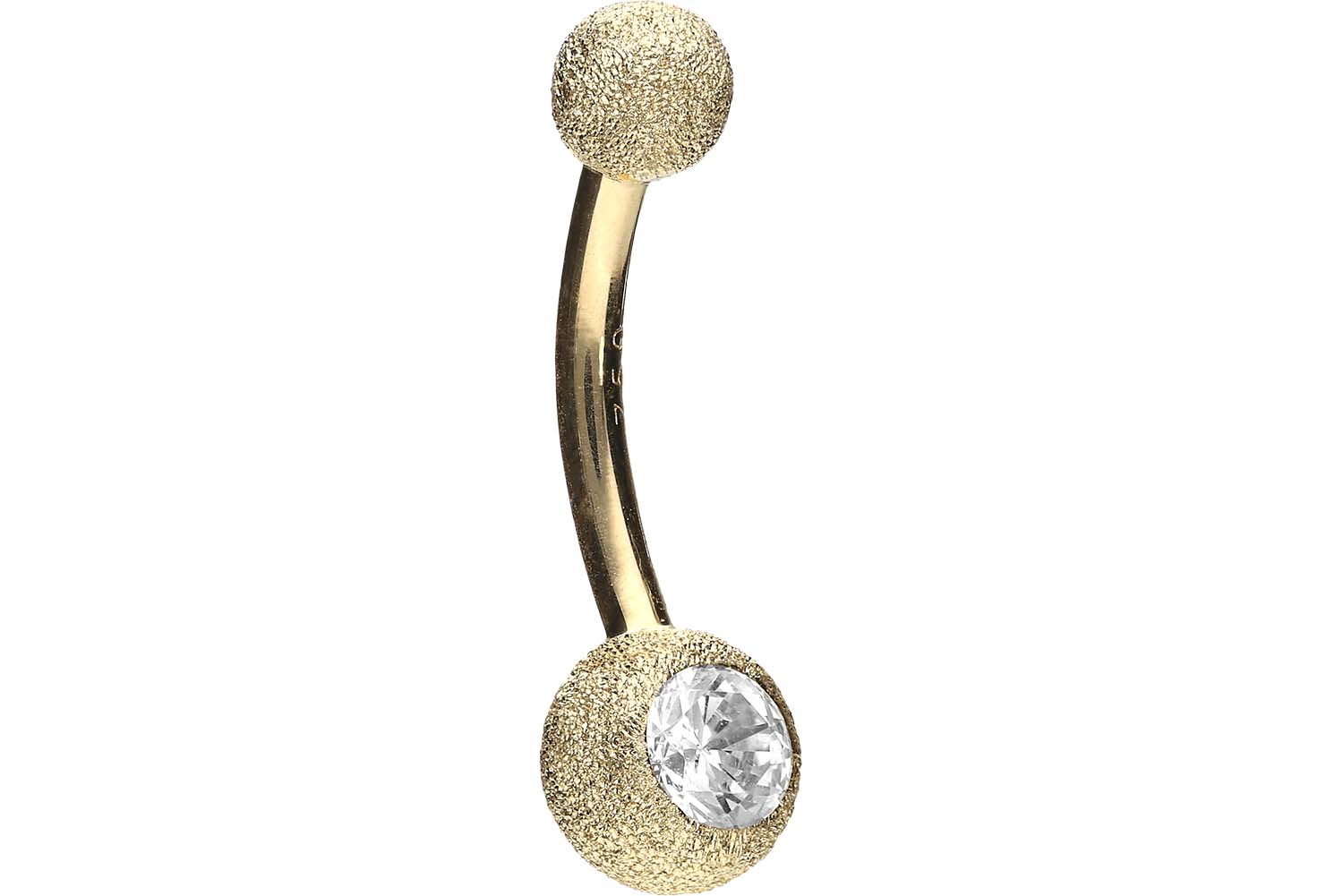 Bauchnabelpiercing 18karat Echtgold Gelbgold Diamantoptik mit einer Kristallkugel