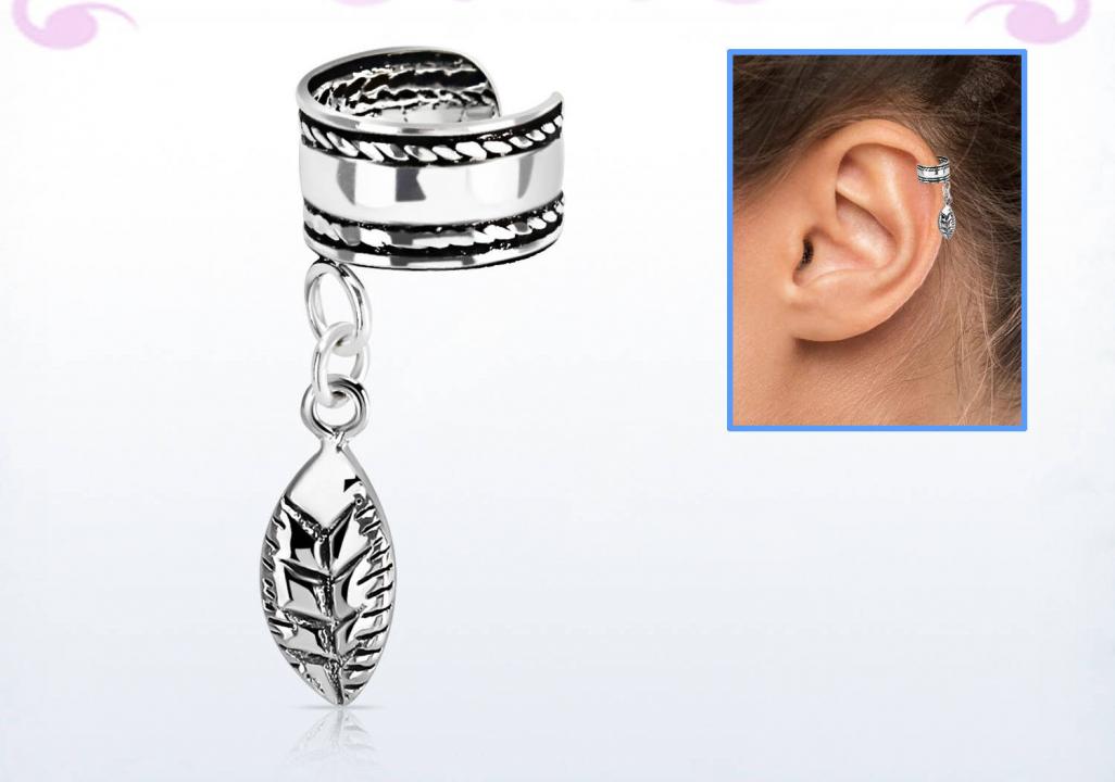 Ohrklemme Ear Cuff aus Silber mit Anhänger Blatt