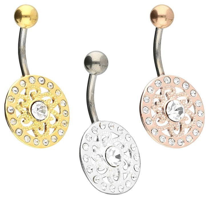 Bauchnabelpiercing Titan 925er Silber-Motiv Mandala silberfarbig goldfarbig roségoldfarbig