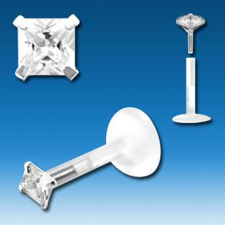 bilbqc Bioflex Piercing Labret Stecker Kristall Stein Silber 1.2 mm