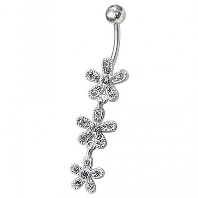 Bauchnabelpiercing Titan 925er Silber-Motiv Blumen