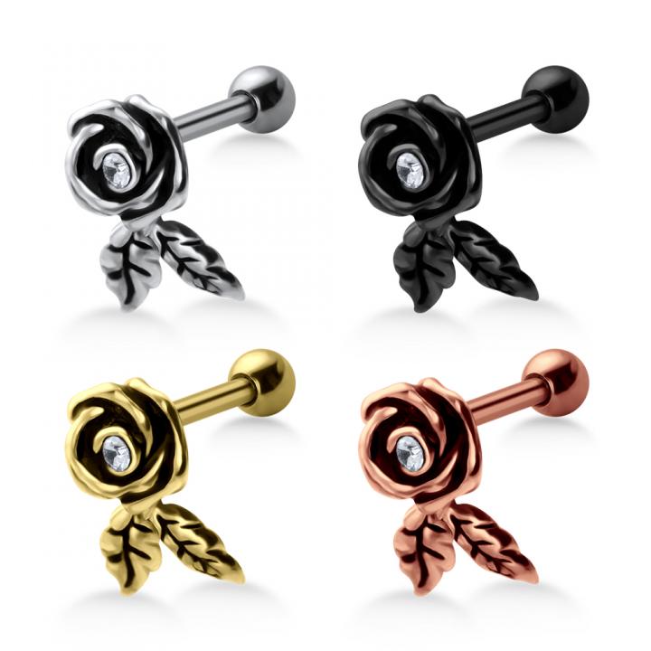 Helix Tragus Piercing Rose silberfarbig schwarz goldfarbig roségoldfarbig