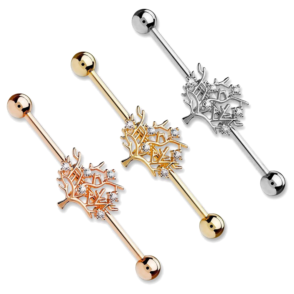 Industrial Piercing Lebensbaum silberfarbig goldfarbig roségoldfarbig