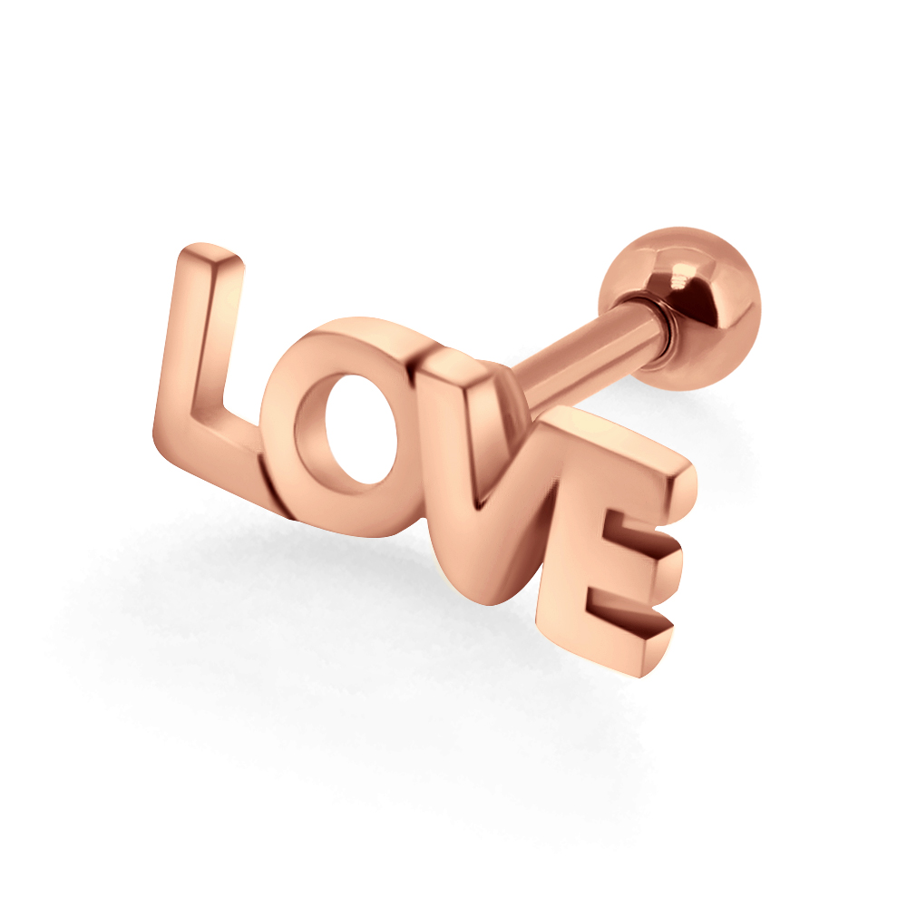 Helix Tragus Piercing Schriftzug Love silberfarbig goldfarbig roségoldfarbig