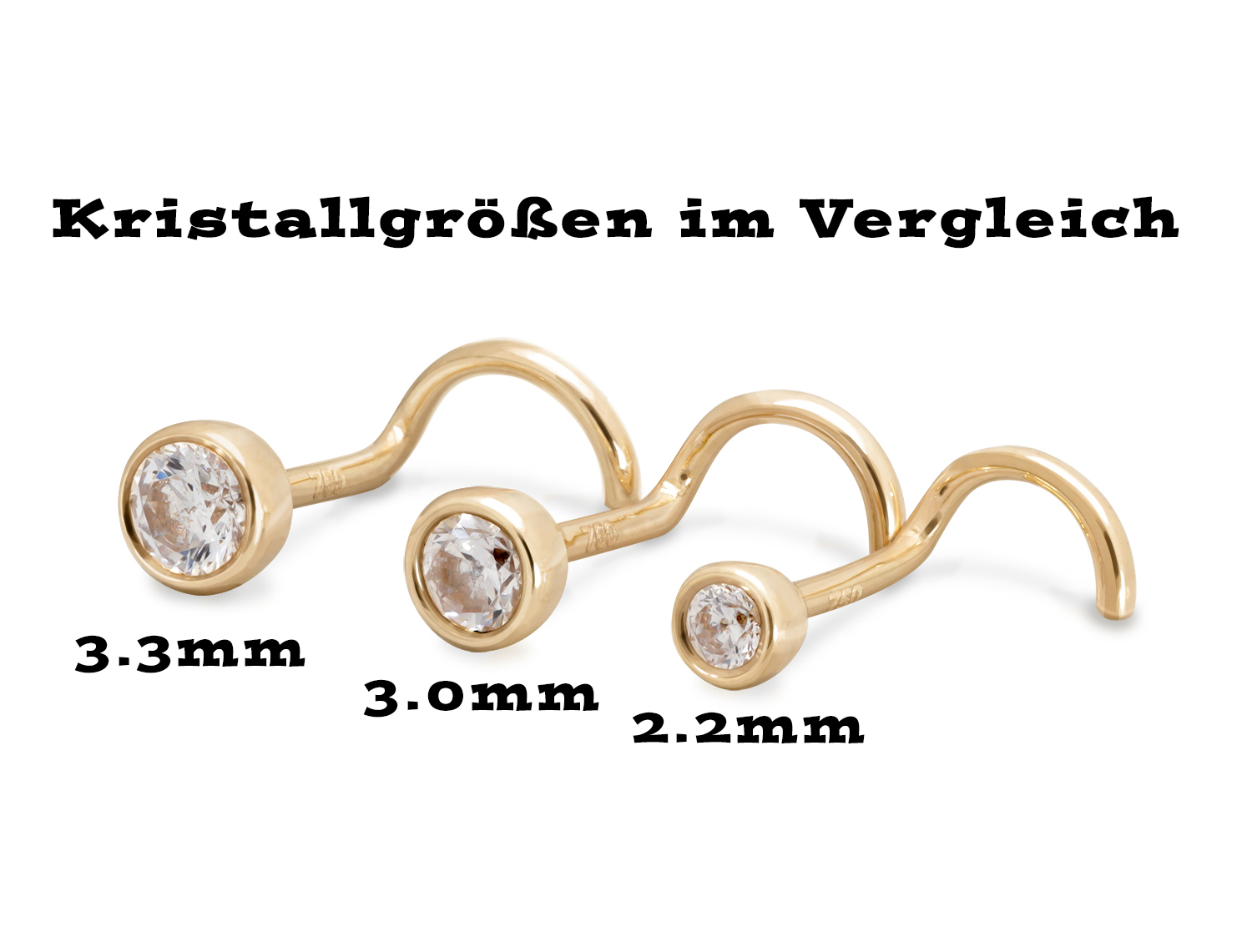 Exklusiver 18Karat Gelbgold Nasenstecker mit 2.2mm-Kristall  Stabstärke: 0.8mm