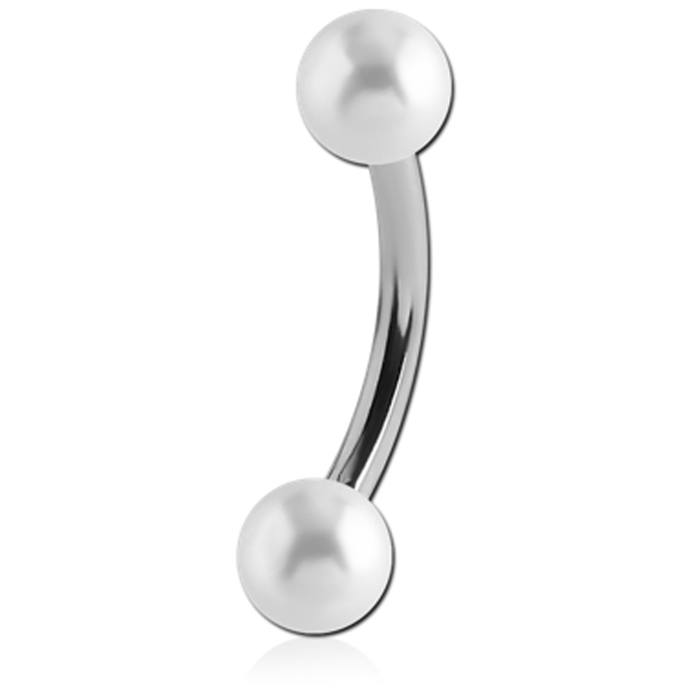 Piercing Titan Banane Curved Barbell mit zwei synthetischen Perlen Piercing Titan Banane Curved Barbell mit zwei synthetischen Perlen