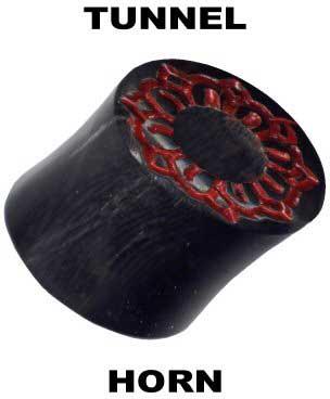 p3632_3 Double Flared Flesh Tunnel Tribal Büffel Horn Ohrpiercing