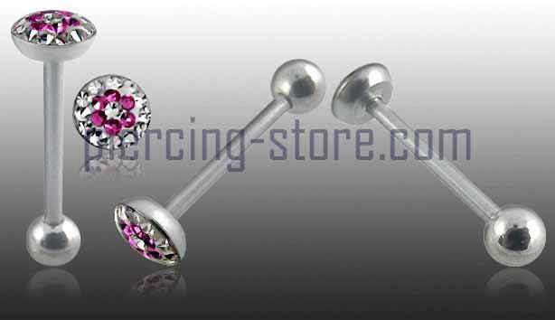 Zungenpiercing Blume Epoxy Multi Kristall Kristallklar/Pink Barbell