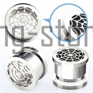 Flesh Tunnel Spinnennetz Stahl Silber Ohrpiercing 6 bis 14mm