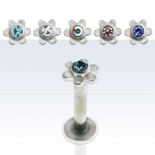 Piercing Labret Kristall Blume Stahl 1.2 mm Stecker Innengewinde