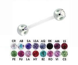 PTFE Piercing Barbell Swarovski-Kristallkugel Titan 9 Farben