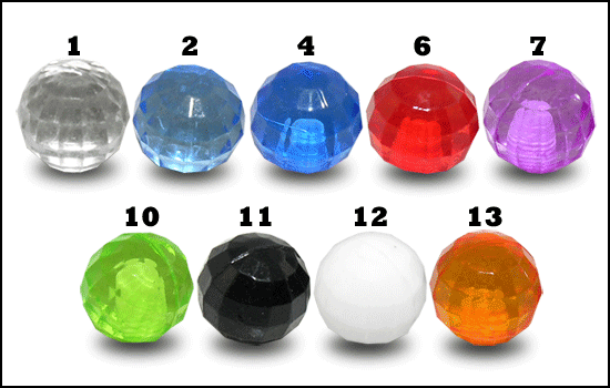 Piercing UV-Acryl Kugel Diamantschliff 9 Farben Verschluss 1.6mm