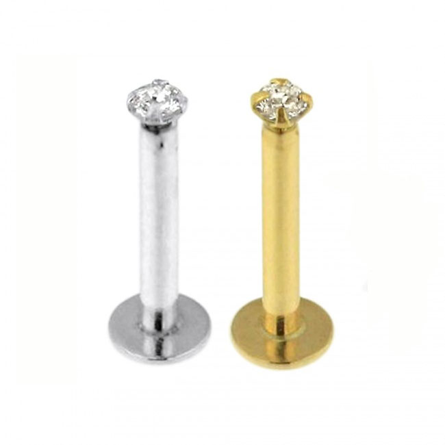 Piercing Labret Stecker 14karat Echtgold Gelbgold oder Weissgold 2mm-Aufsatz mit Geschenkbox