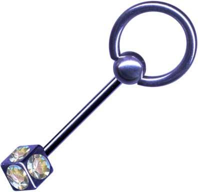 19020 Zungenpiercing Barbell Lila Doorknocker mit Ring Kristall Hantel
