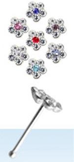 ad1238-nbflbxs2 Nasenstecker Pin Kristall Blume 7 Farben Silber Nasenpiercing gerade