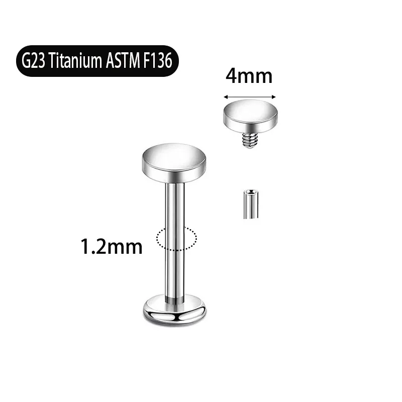Labret Lippenpiercing Ohrpiercing Titan G23 Innengewinde mit 4mm-Disc
