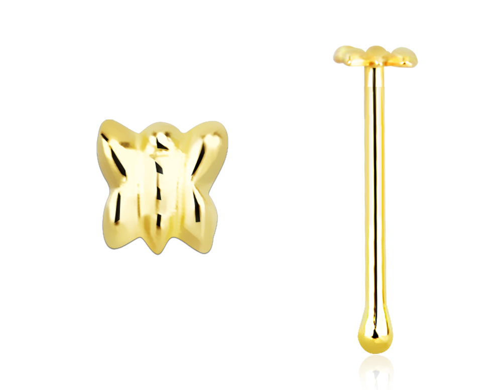 14karat Echtgold Gelbgold Nasenstecker Pin Schmetterling mit Geschenkbox