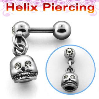 Helix Tragus Totenkopf Anhänger Ohr Piercing Stahl Silber