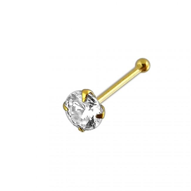 14karat Echtgold Nasenstecker Pin Nasenpiercing Gelbgold 2.5mm-Kristall mit Geschenkbox