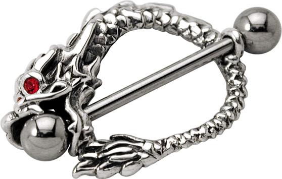 Brustwarzenpiercing Drache Schild mit Barbell Nipple Gothic Piercing