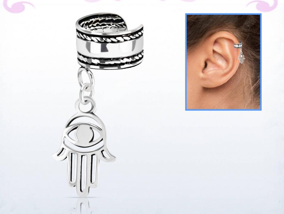 Ohrklemme Ear Cuff aus Silber mit Anhänger Hand der Fatima