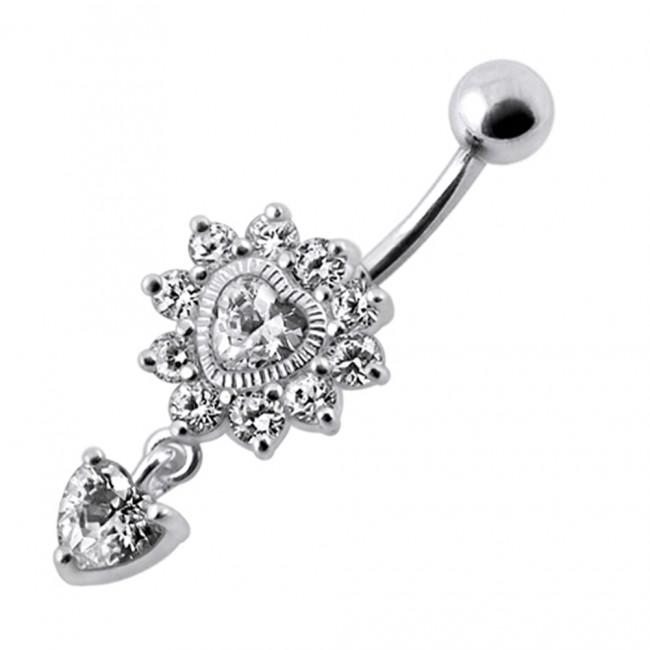 Bauchnabelpiercing Titan 925er Silber-Motiv Kristallherz