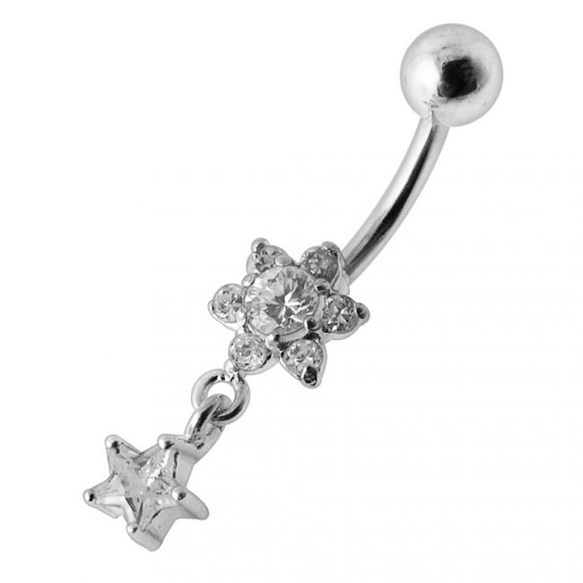 pbm1147cl Bauchnabelpiercing Chirurgenstahl 925er Silber-Motiv Blume