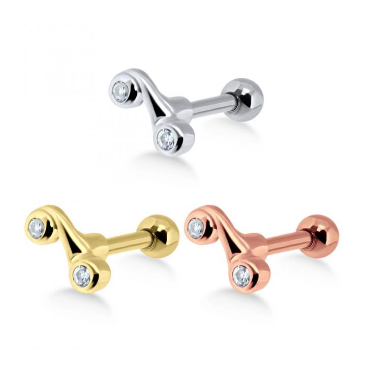 Helix Tragus Piercing 2 Kristalle silberfarbig goldfarbig roségoldfarbig