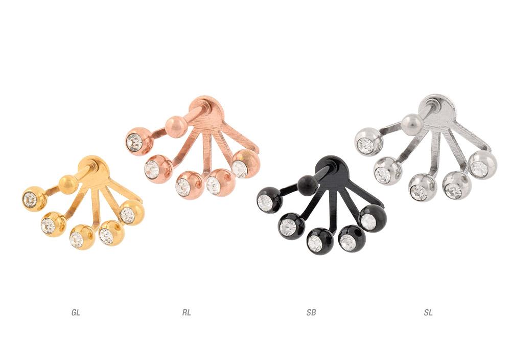 SO410 Helix Tragus Piercing silber schwarz gold rosé mit Kristallen 1.2mm x 6mm