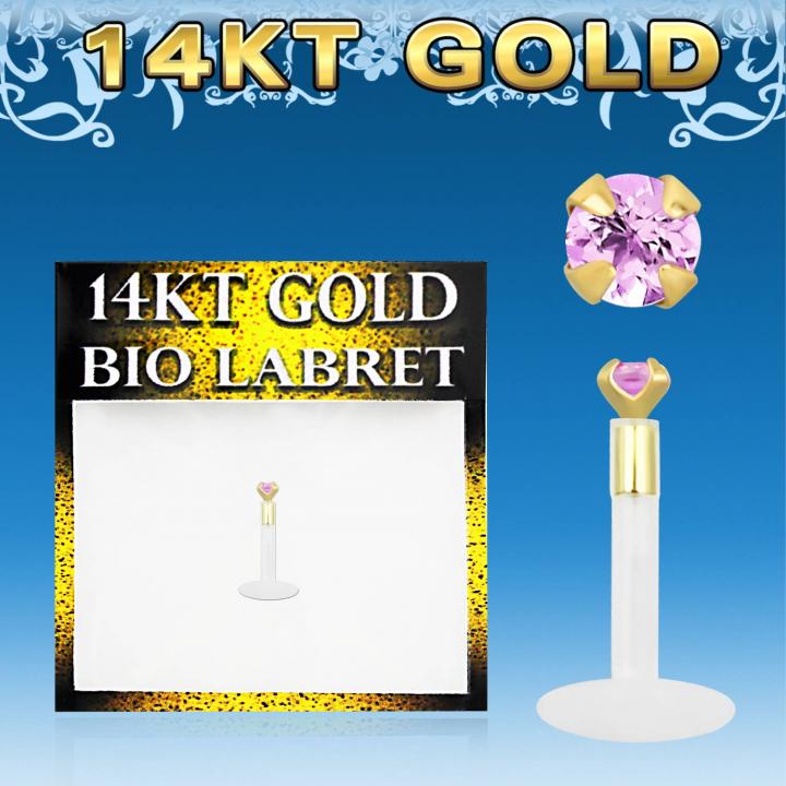 Bioflex Piercing Labret Stecker Rosa Echtgold Aufsatz 1,2 x 8 mm