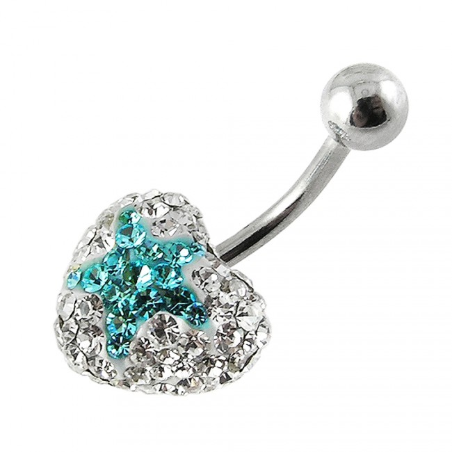 Bauchnabelpiercing Herz Klar Stern Hellblau Multi Kristall