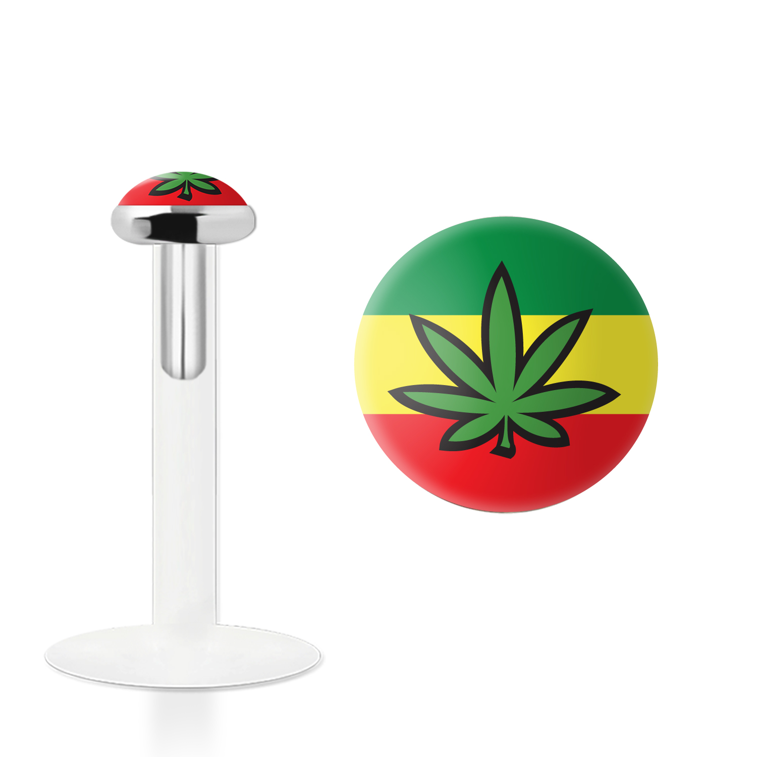 Labret Stecker Bioflex mit Steckaufsatz aus Silber und Logo-Motiv Cannabis