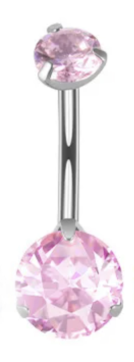 Bauchnabelpiercing Titan G23 mit eingefassten Kristallen rosa 6mm bis 14mm Stablänge