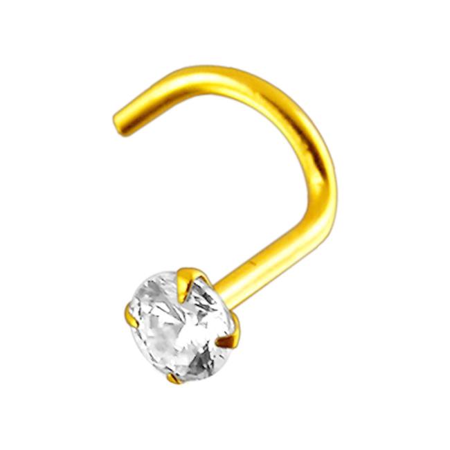 18karat Echtgold Nasenstecker Spirale Nasenpiercing Gelbgold mit 2.5mm-Kristall