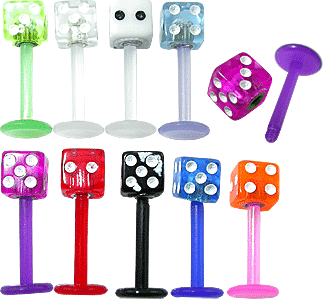 blt131 PMFK Piercing Labret Stecker mit UV-Acryl Würfel 9 Farben